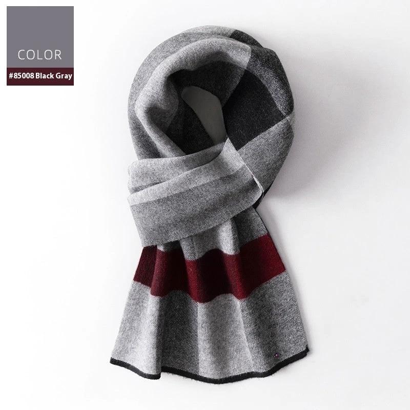 Men's Wool Winter Plaid Double-sided Scarf by GJG Denim