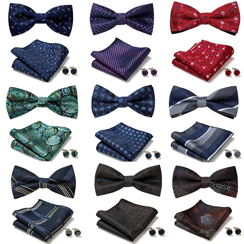 Men's Formal Bow Tie Handkerchief and Cuff links Set by GJG Denim