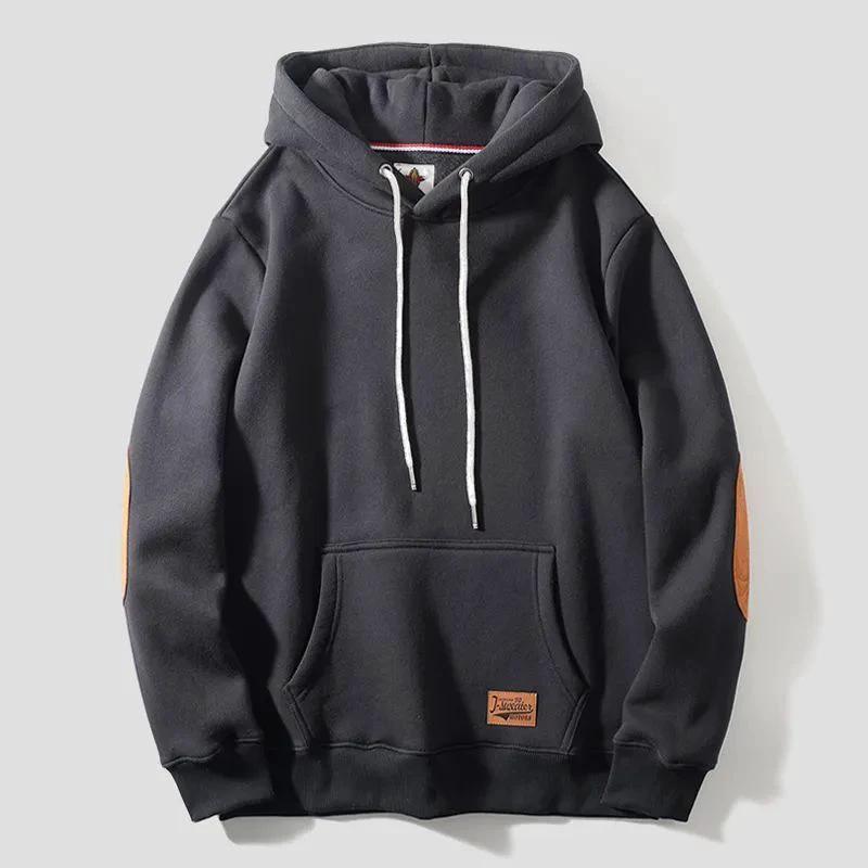 Men's Thick Warm Affixed Cloth Embroidered Hoodies by GJG Denim