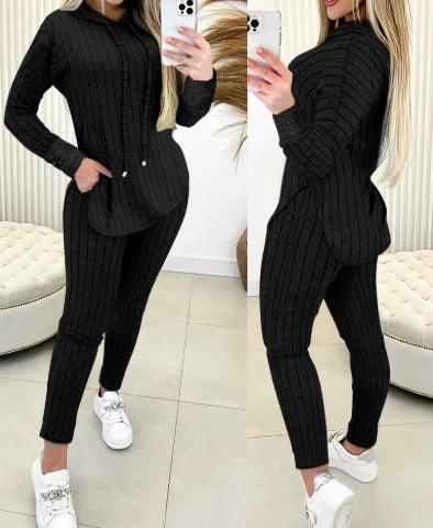 Comfort And Casual Top Long Coat Casual Suit 2-piece Set by GJG Denim