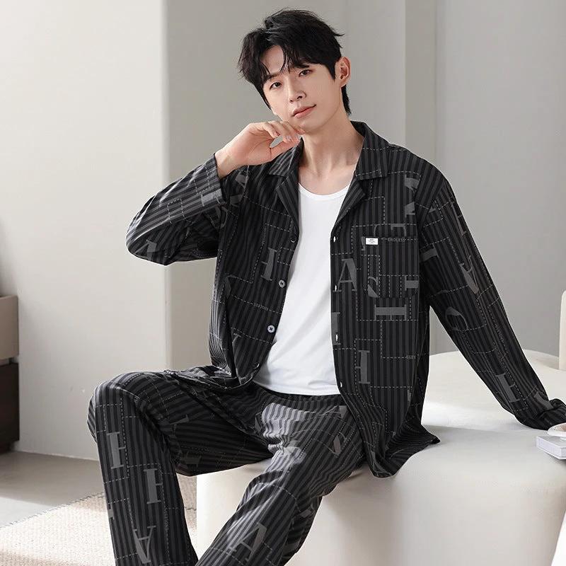 Men's Pure Cotton Long Sleeved Pajamas by GJG Denim