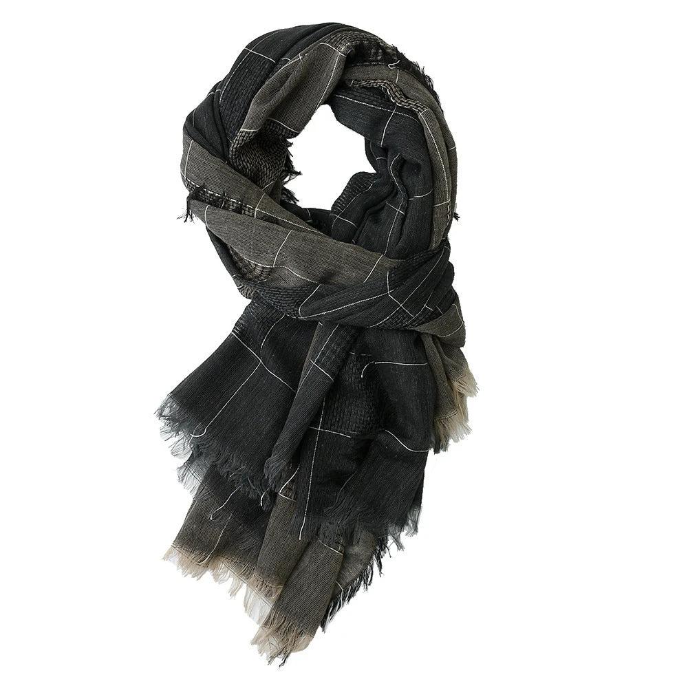 Men's Winter Dual-color Patchwork Plaid Tassel Large Size Scarf by GJG Denim