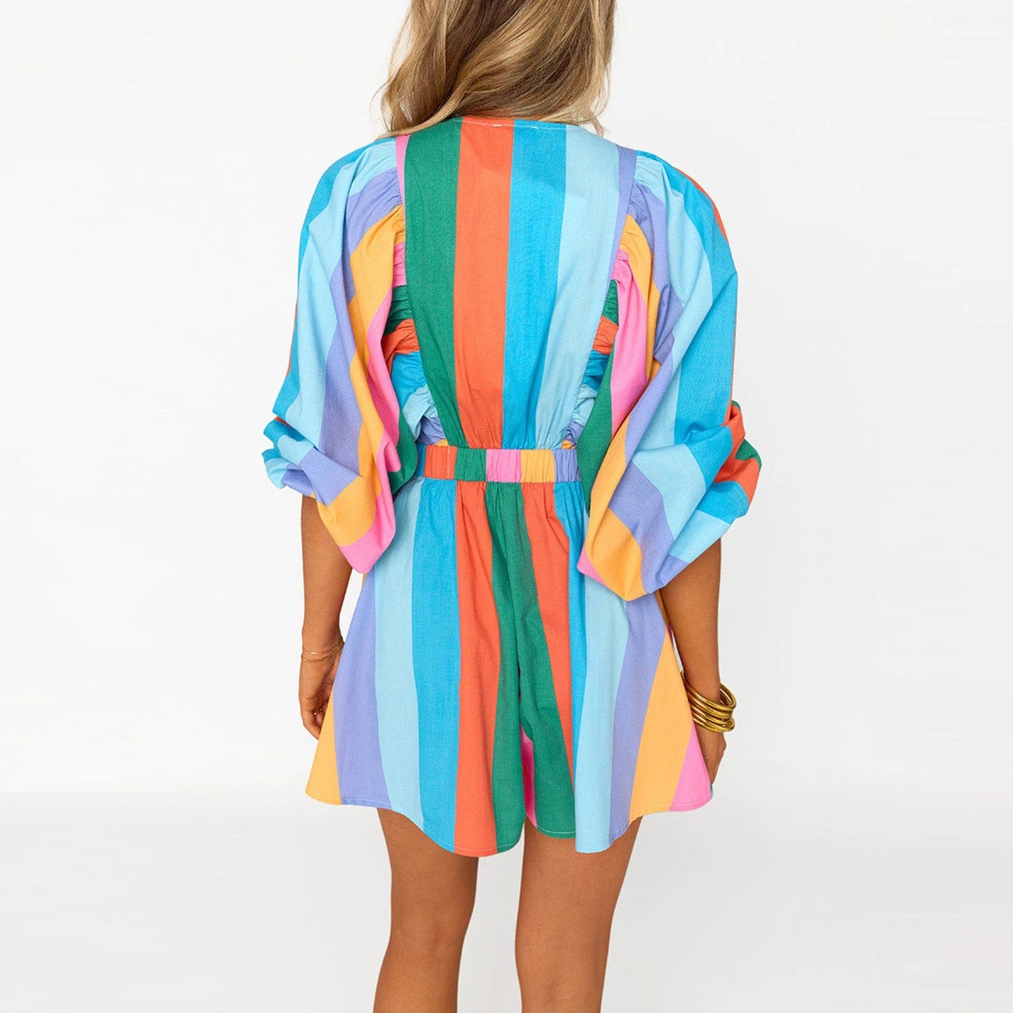 Shirt Slimming Casual Loose Deep V Wide Leg Short romper by GJG Denim