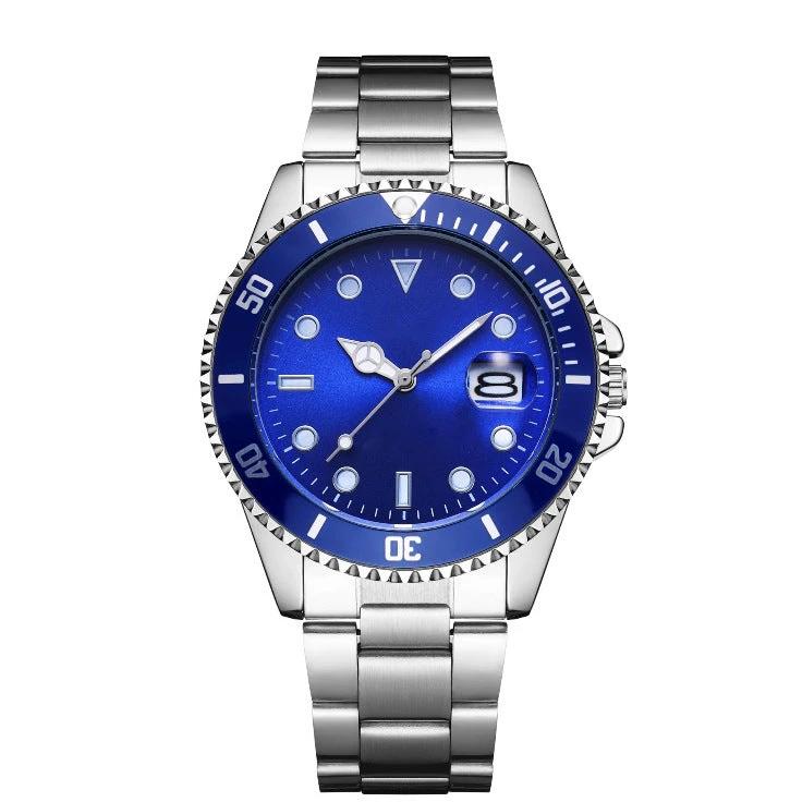 Luminous Solid Steel Strap Single Calendar Men's Watch by GJG Denim