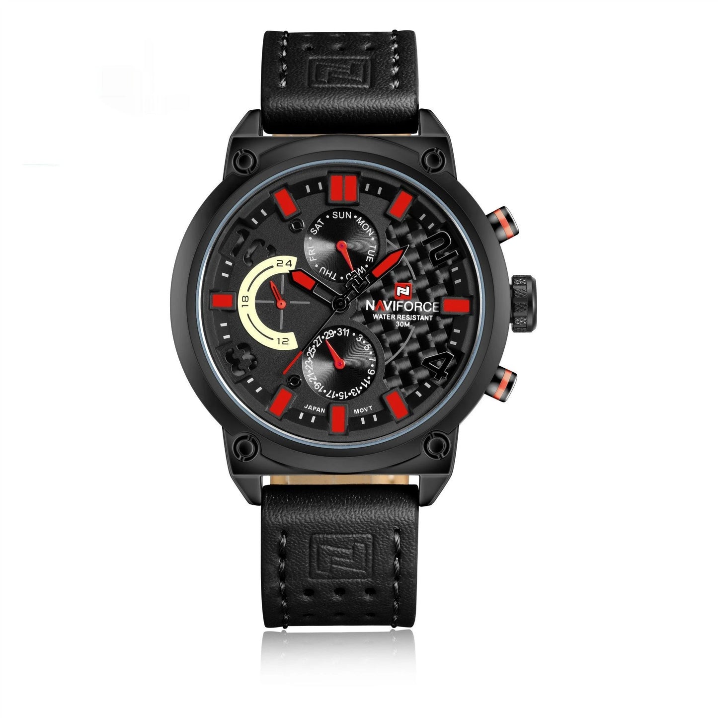 Men's Leather Band Quartz Waterproof Leisure Watch by GJG Denim