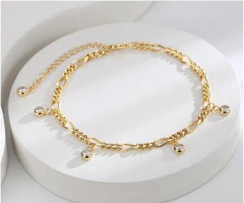 Zircon Anklet For Women Copper-plated Gold by GJG Denim