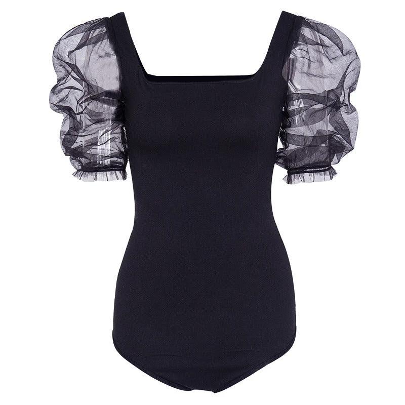 Women's Fashion Mesh Panel Bodysuit Top by GJG Denim