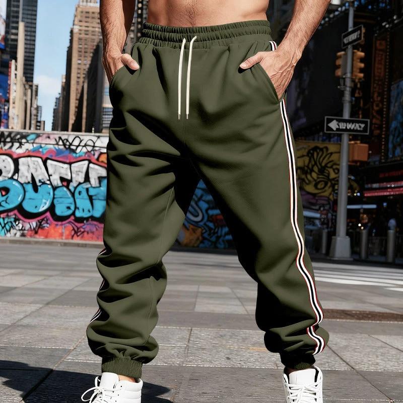 Men's Thickened Fleece-Lined Vertical-Stripe Sweatpants by GJG Denim