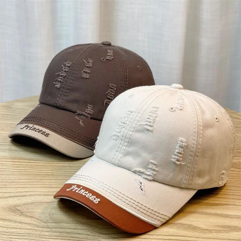 Double-stitching Shabby Embroidered Letter Baseball Cap For Men by GJG Denim