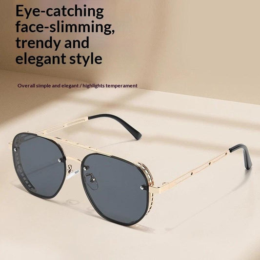Retro Double-bridge Hollow-out Metal Sunglasses With A Premium High-end Look For Men by GJG Denim