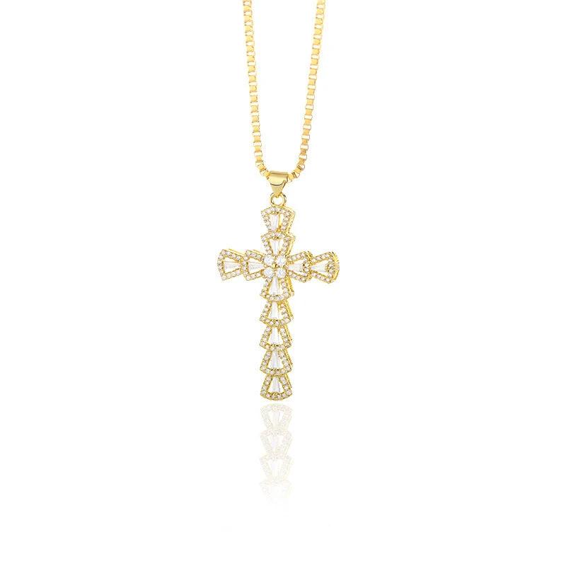 Gold Tone Zircon Cross Necklace For Men by GJG Denim