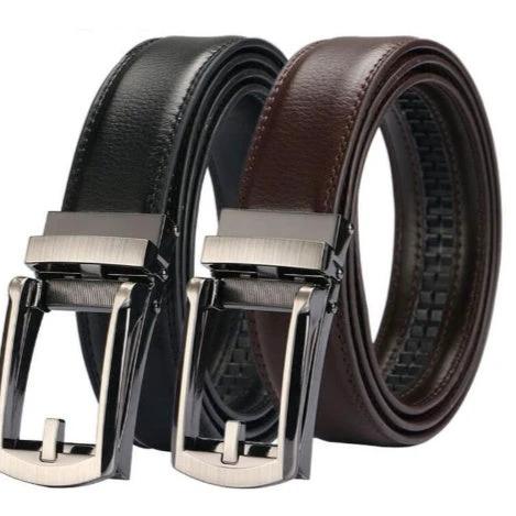Men's Automatic Buckle Two-layer Cowhide Leather Belt by GJG Denim