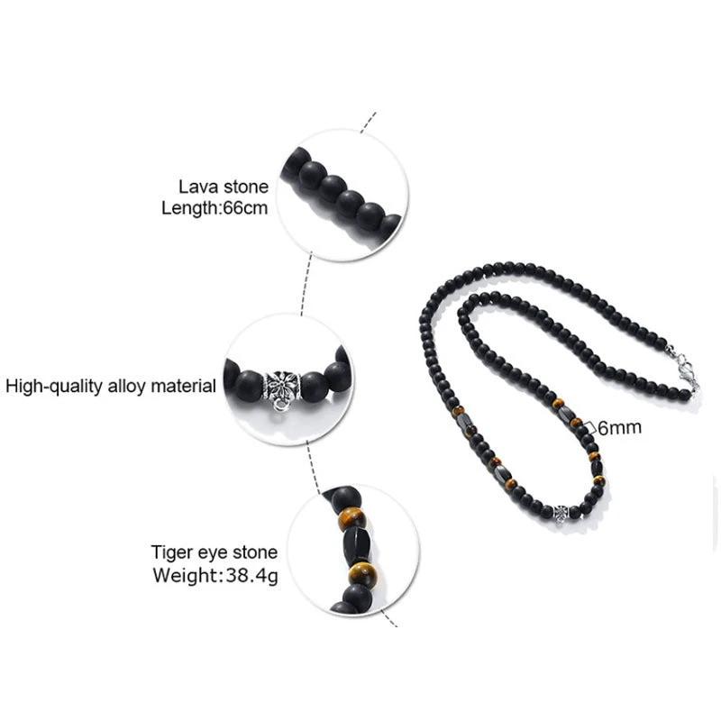 Volcanic Rock Black Matte Ethnic Style Necklace For Men by GJG Denim