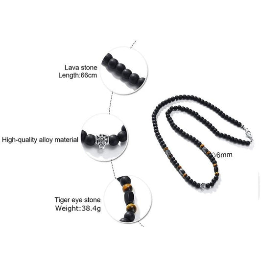 Volcanic Rock Black Matte Ethnic Style Necklace For Men by GJG Denim