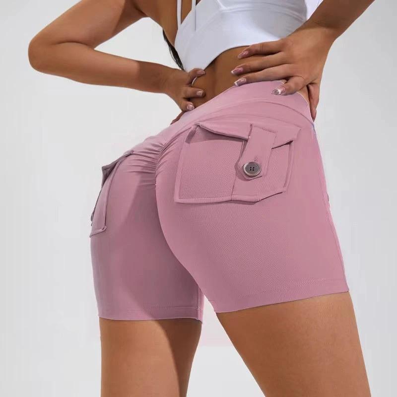 High Waist Hip Lifting Shorts With Pockets Quick Dry Yoga Fitness Sports Pants Summer Women Clothes by GJG Denim