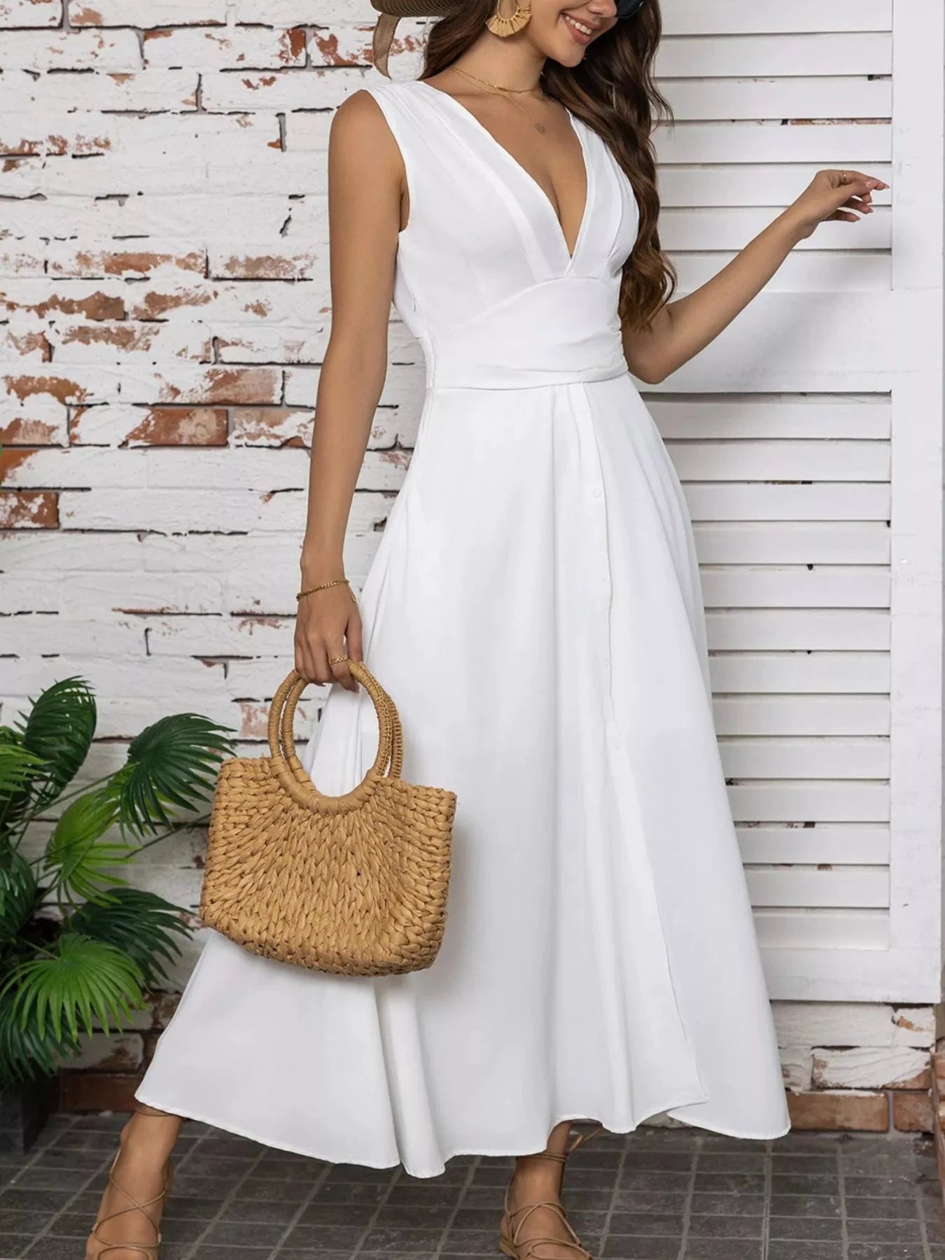 Full Size Slit V-Neck Sleeveless Dress Plus Size by Lady Ros