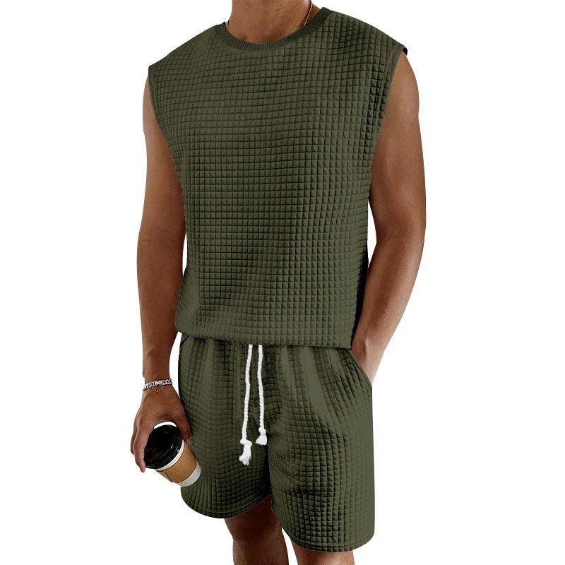 Small Plaid Sleeveless Tank Top Shorts Two-piece Set by GJG Denim