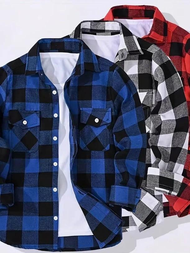 Men's Casual Loose Flannel Plaid Shirt by GJG Denim