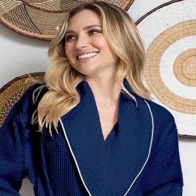 Women’s Waffle Piping Bathrobe – Lightweight Spa-Style Comfort by Lotus Linen