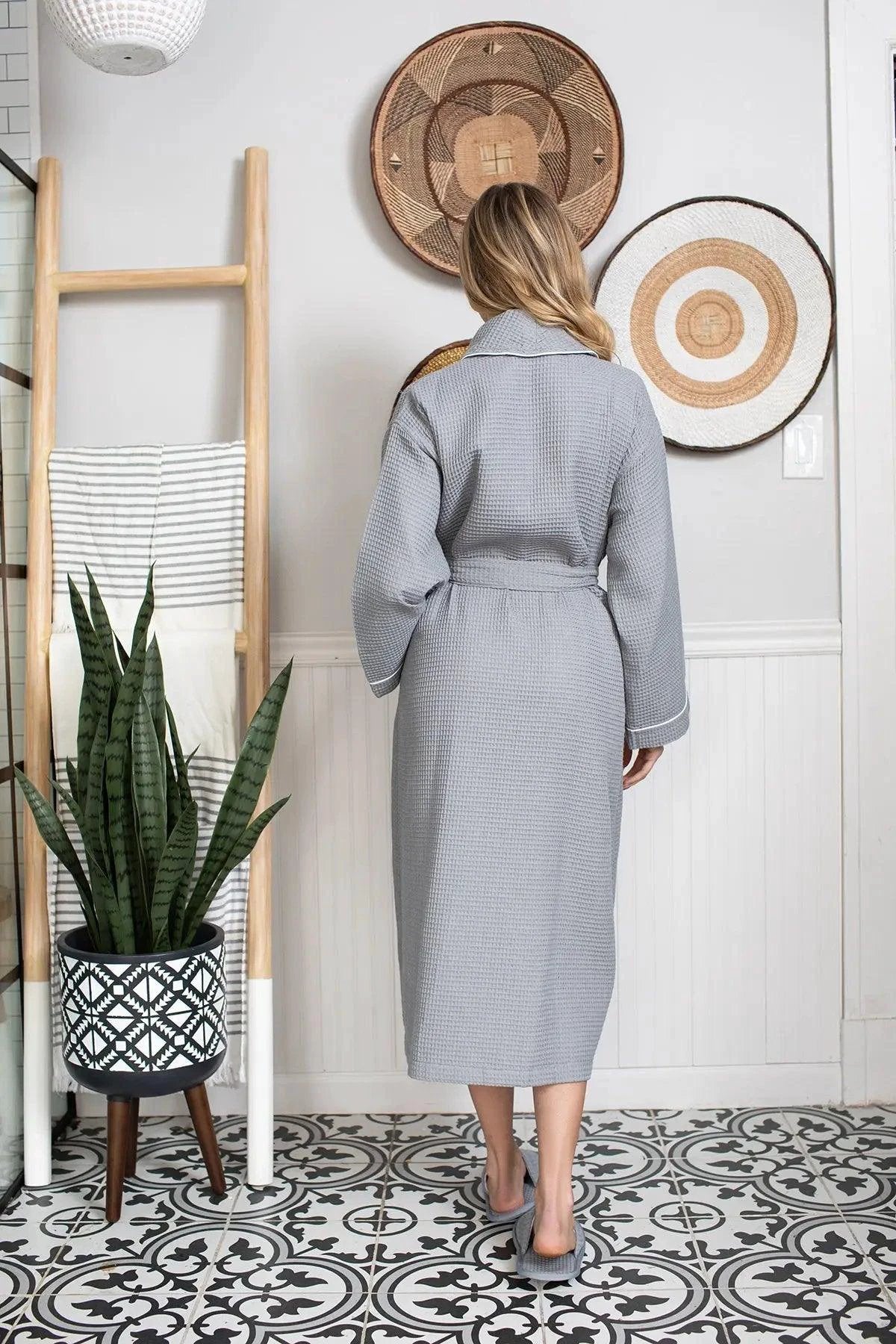 Women’s Waffle Piping Bathrobe – Lightweight Spa-Style Comfort by Lotus Linen