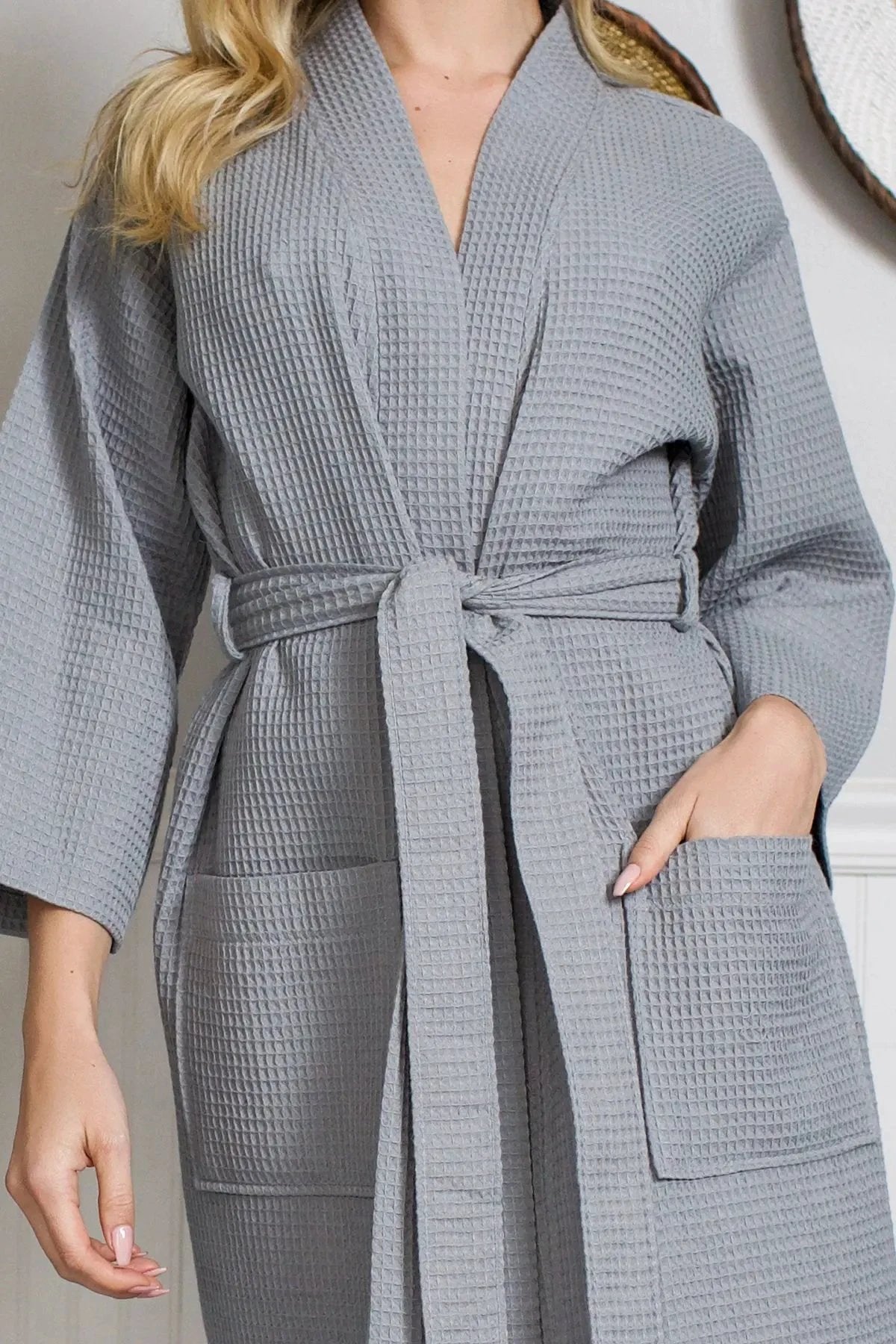 Knee-Length Waffle Kimono Robe for Women by Lotus Linen