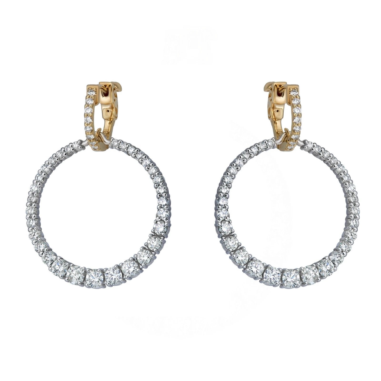 Natural Diamond Graduated Drop Circle Earrings in 14K White & Yellow Gold – 2.42ctw by Jewelry Mazal