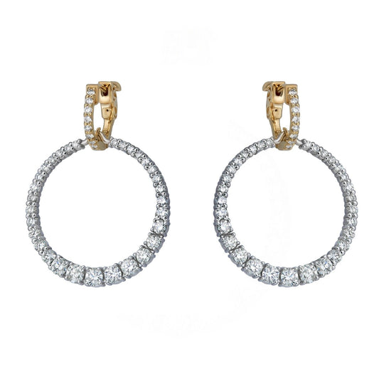 Natural Diamond Graduated Drop Circle Earrings in 14K White & Yellow Gold – 2.42ctw by Jewelry Mazal