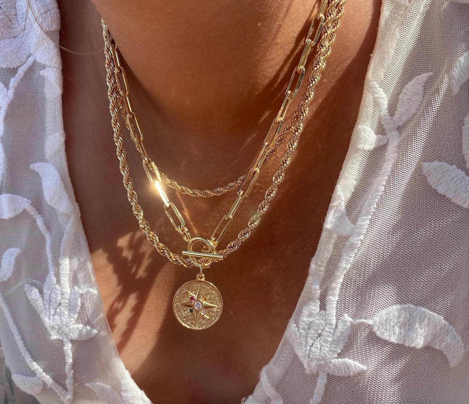 Toggle Chain Zirconia Compass Pendant by Views & Co