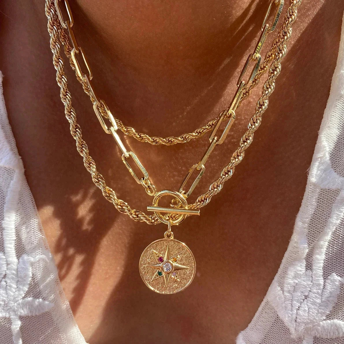 Toggle Chain Zirconia Compass Pendant by Views & Co