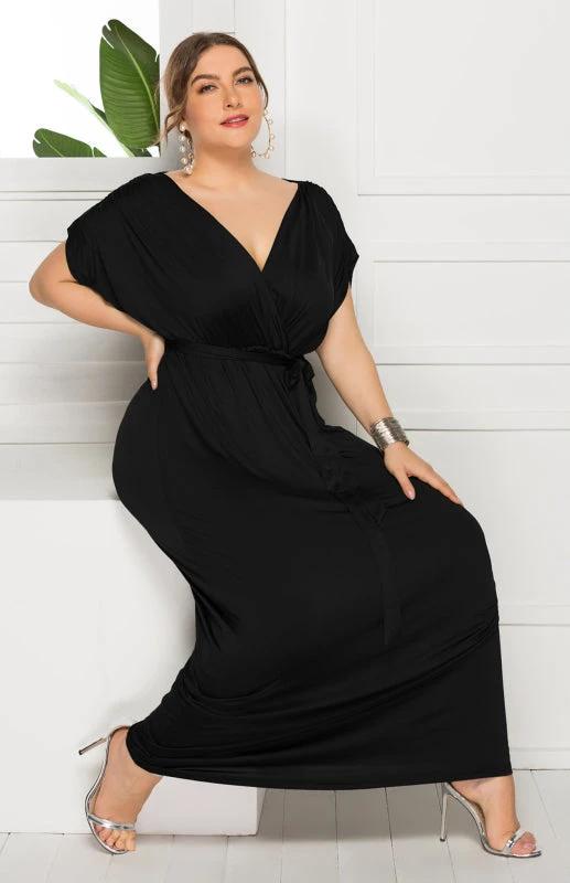 Maternity Knit Dress - Short Sleeve V-Neck Solid Color Dress by Lady Ros