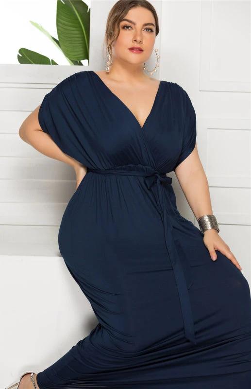 Maternity Knit Dress - Short Sleeve V-Neck Solid Color Dress by Lady Ros