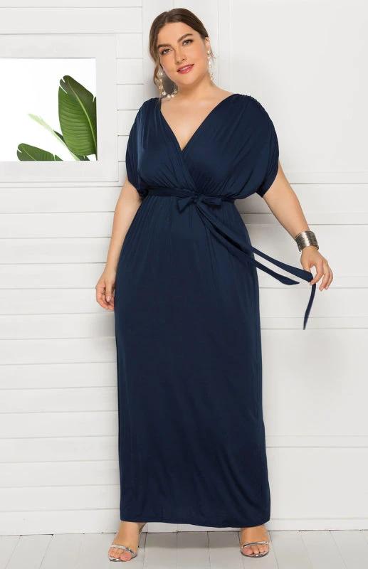 Maternity Knit Dress - Short Sleeve V-Neck Solid Color Dress by Lady Ros