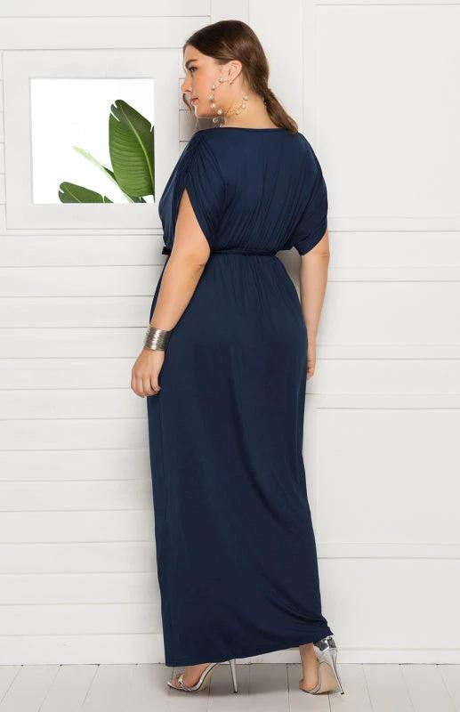 Maternity Knit Dress - Short Sleeve V-Neck Solid Color Dress by Lady Ros