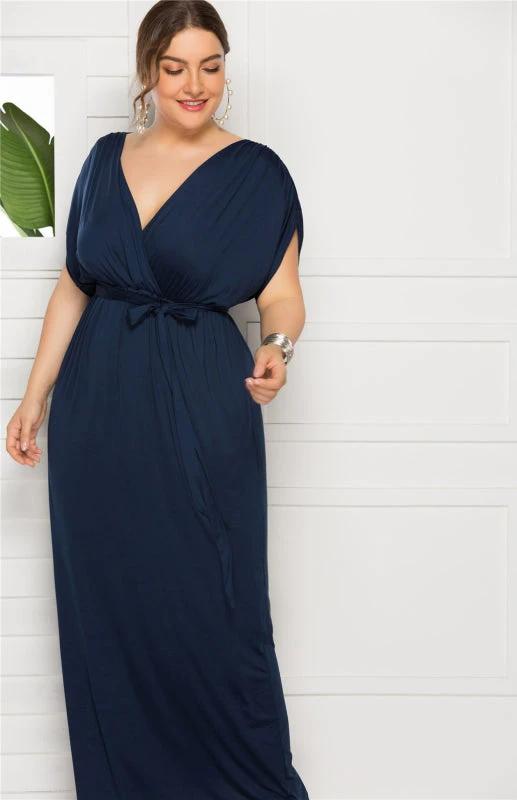 Maternity Knit Dress - Short Sleeve V-Neck Solid Color Dress by Lady Ros