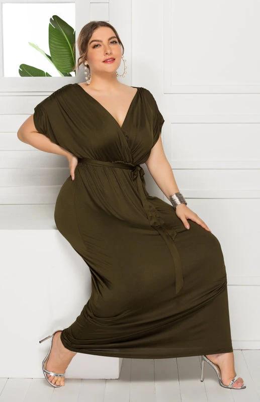 Maternity Knit Dress - Short Sleeve V-Neck Solid Color Dress by Lady Ros