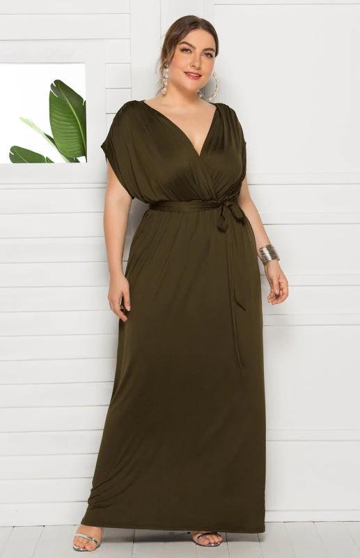 Maternity Knit Dress - Short Sleeve V-Neck Solid Color Dress by Lady Ros