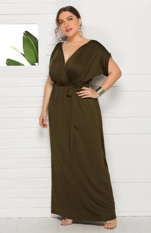 Maternity Knit Dress - Short Sleeve V-Neck Solid Color Dress by Lady Ros