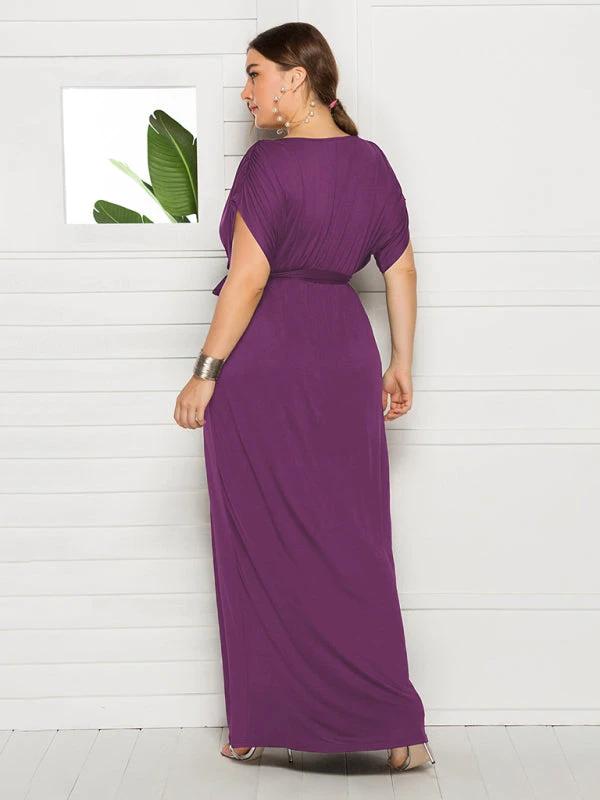 Maternity Knit Dress - Short Sleeve V-Neck Solid Color Dress by Lady Ros