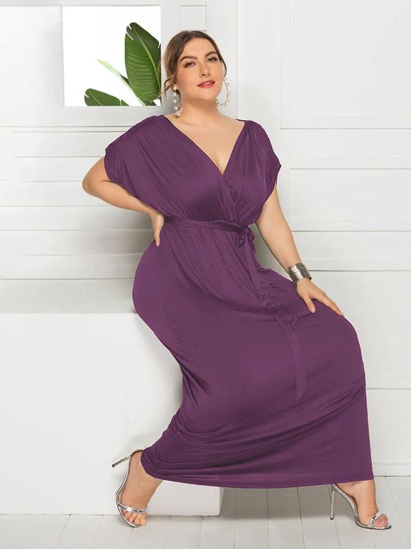 Maternity Knit Dress - Short Sleeve V-Neck Solid Color Dress by Lady Ros