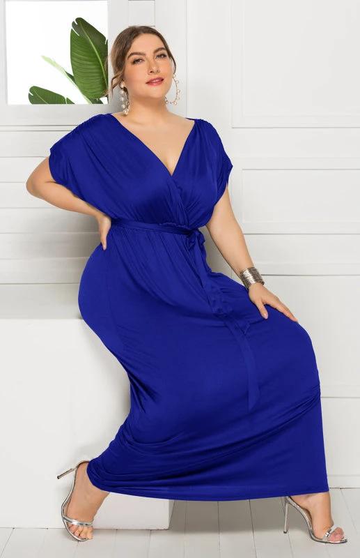 Maternity Knit Dress - Short Sleeve V-Neck Solid Color Dress by Lady Ros