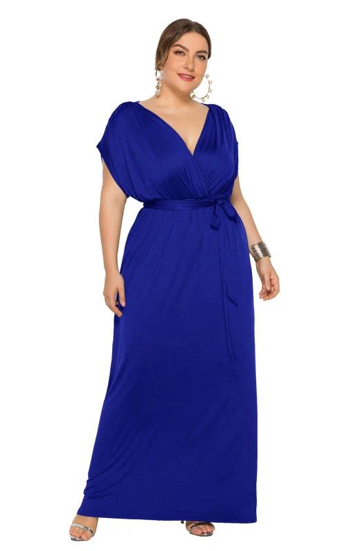 Maternity Knit Dress - Short Sleeve V-Neck Solid Color Dress by Lady Ros
