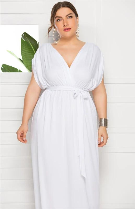 Maternity Knit Dress - Short Sleeve V-Neck Solid Color Dress by Lady Ros