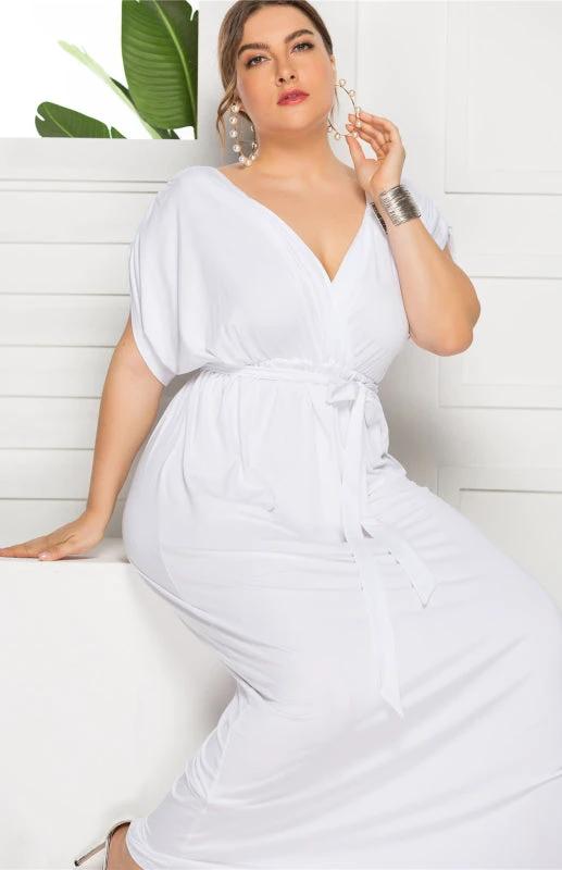Maternity Knit Dress - Short Sleeve V-Neck Solid Color Dress by Lady Ros