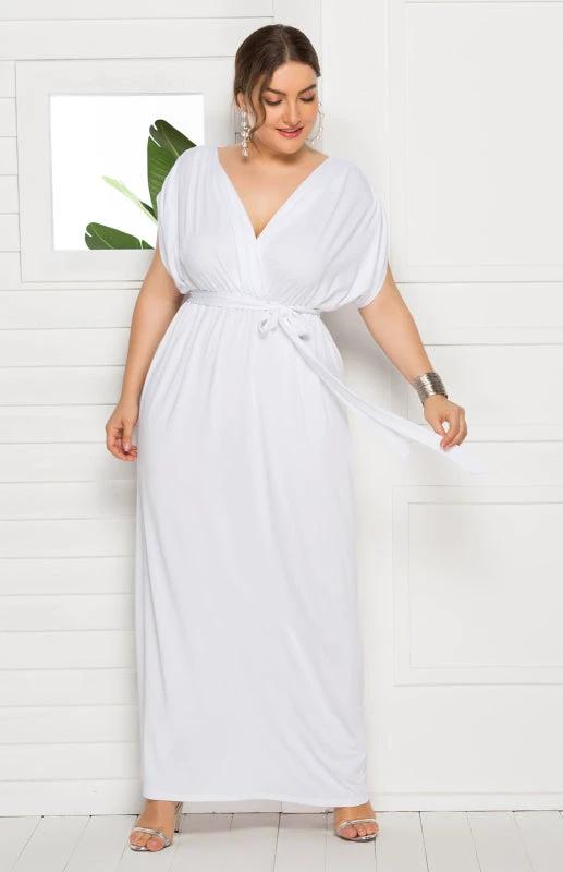 Maternity Knit Dress - Short Sleeve V-Neck Solid Color Dress by Lady Ros