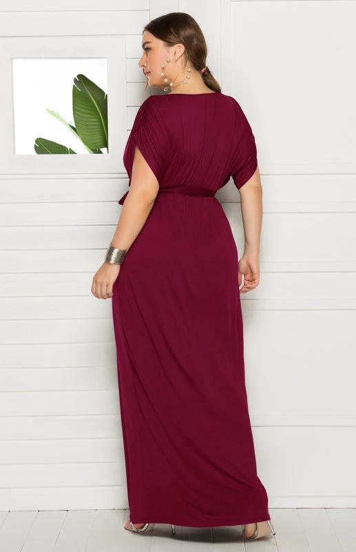 Maternity Knit Dress - Short Sleeve V-Neck Solid Color Dress by Lady Ros