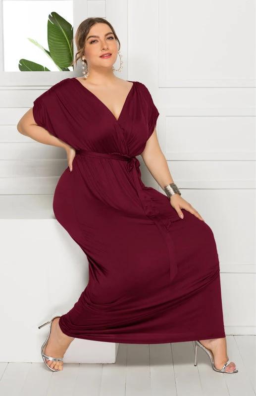 Maternity Knit Dress - Short Sleeve V-Neck Solid Color Dress by Lady Ros
