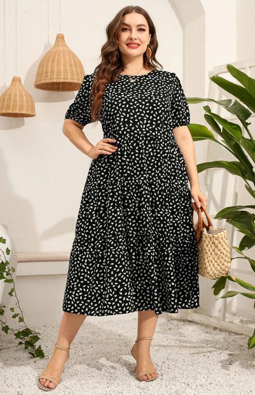 Maternity Dress - Plus Size Short Sleeve Puffed Sleeve Print Dress by Lady Ros