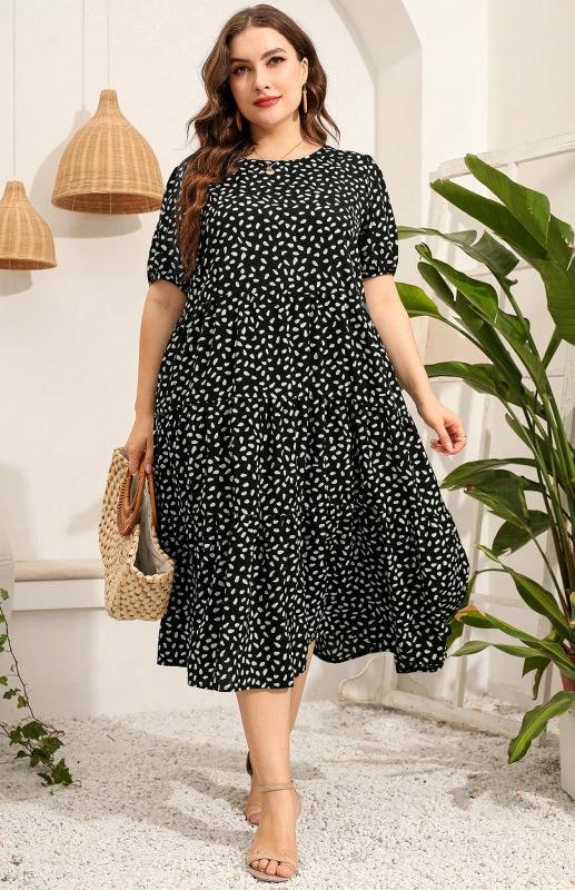 Maternity Dress - Plus Size Short Sleeve Puffed Sleeve Print Dress by Lady Ros