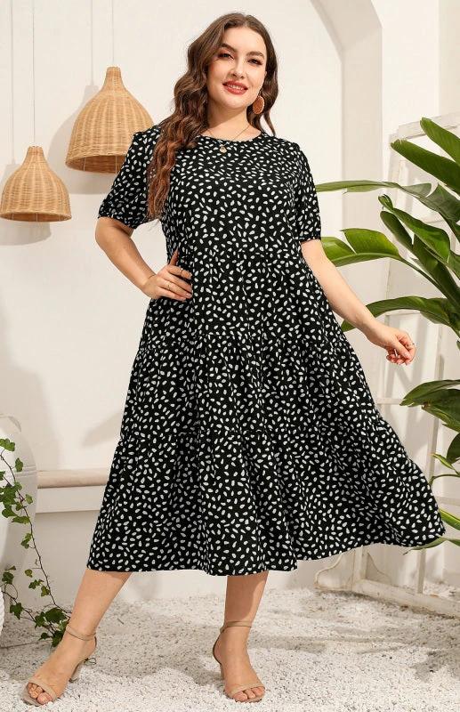 Maternity Dress - Plus Size Short Sleeve Puffed Sleeve Print Dress by Lady Ros