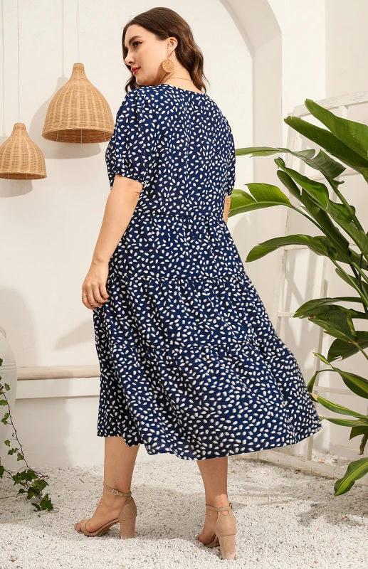 Maternity Dress - Plus Size Short Sleeve Puffed Sleeve Print Dress by Lady Ros